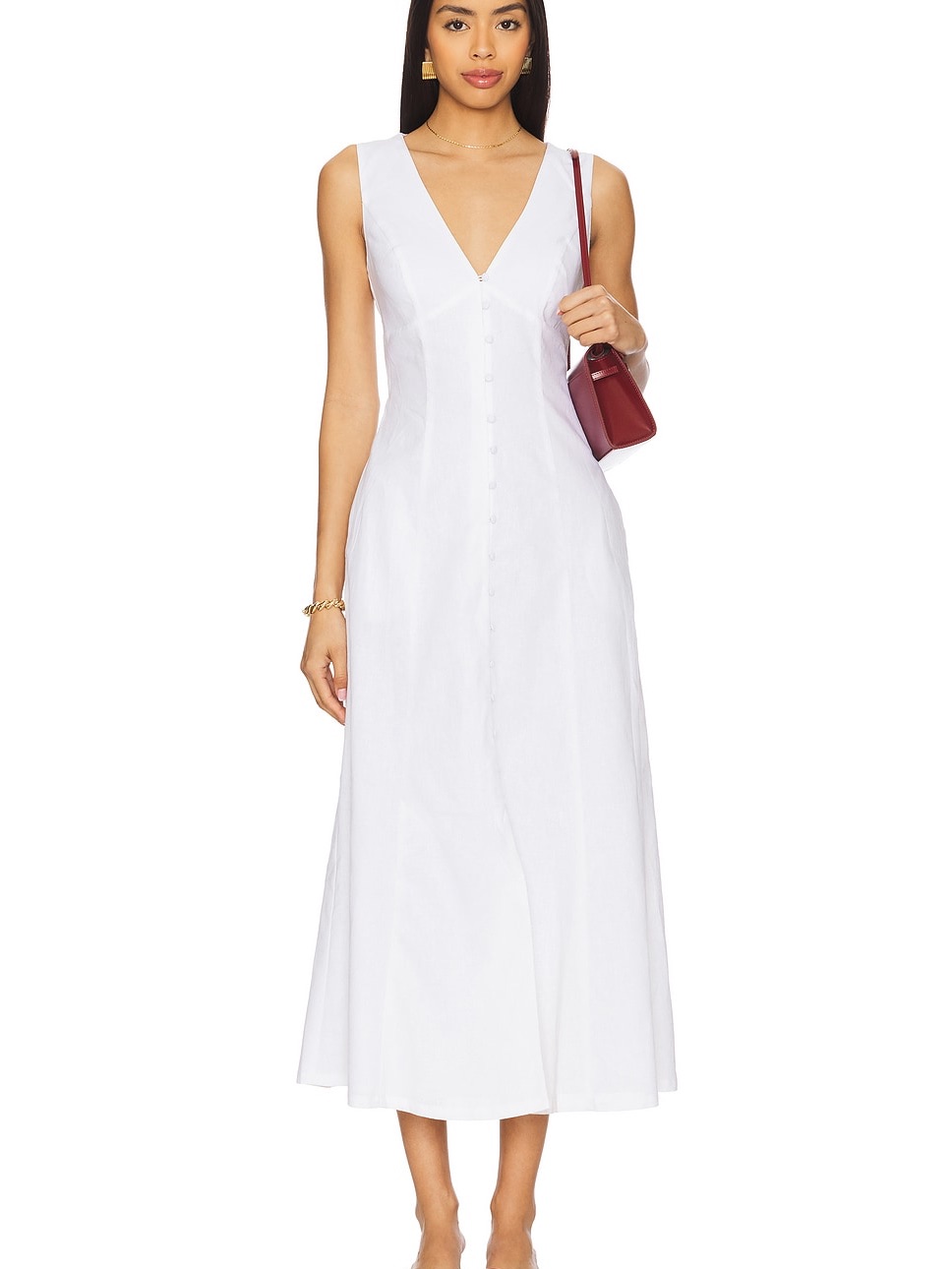 Bardot Cordelia Linen Midi Dress Orchid White Button Front Sleeveless Size S